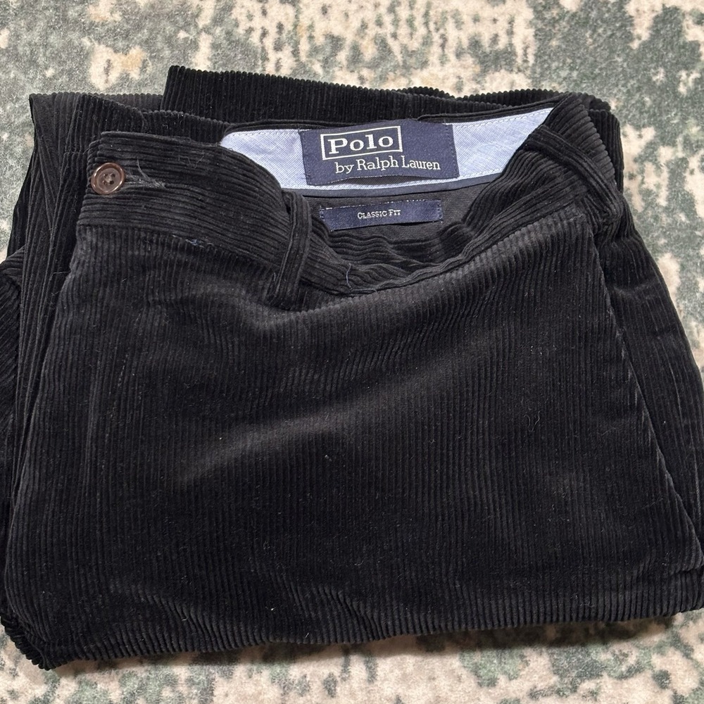 Vintage Polo Ralph Lauren Black Corduroy Trousers Mens 38x30 Classic Fit Stretch